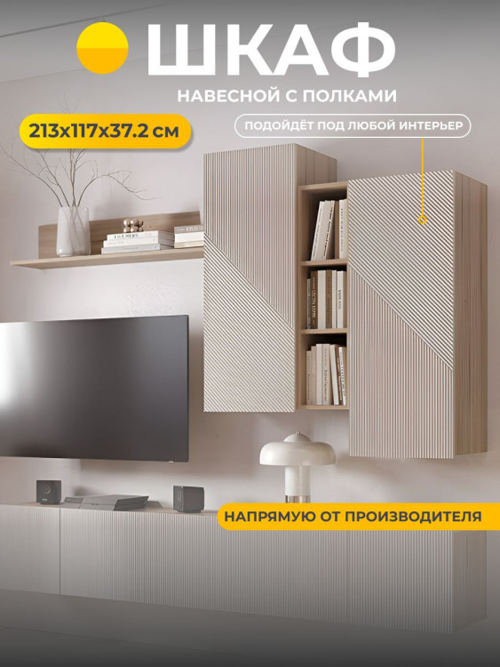 Шкаф навесной с полками 1170x2130x37.2 мм Эмилия ГМ-12 (БТС) Дуб смоки/Айриш