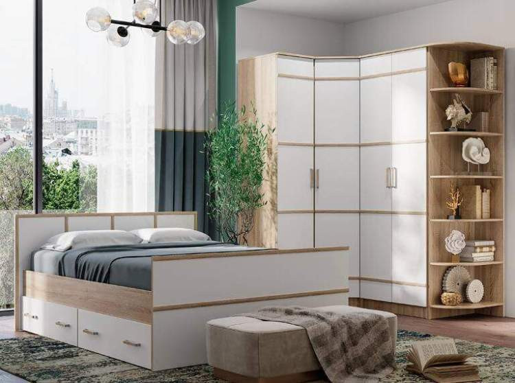Кровать двуспальная 160х200 с ящиками Сакура (БТС) с реечным настилом