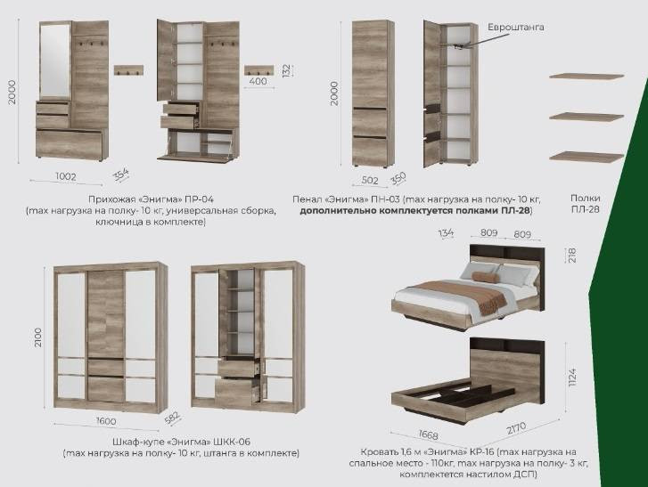 Прихожая комплект ПР-04 Энигма 200x100x35см дуб каньон/венге