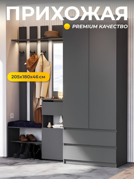 Прихожая комплект Денвер 205.2x180.2x46.2см Графит. Комплект
