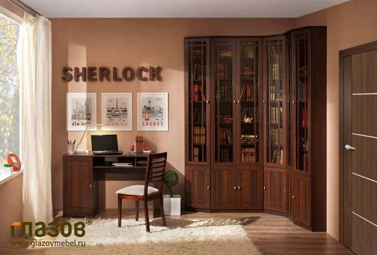 Шкаф для книг угловой Sherlock 33 Глазов (Орех Шоколадный)